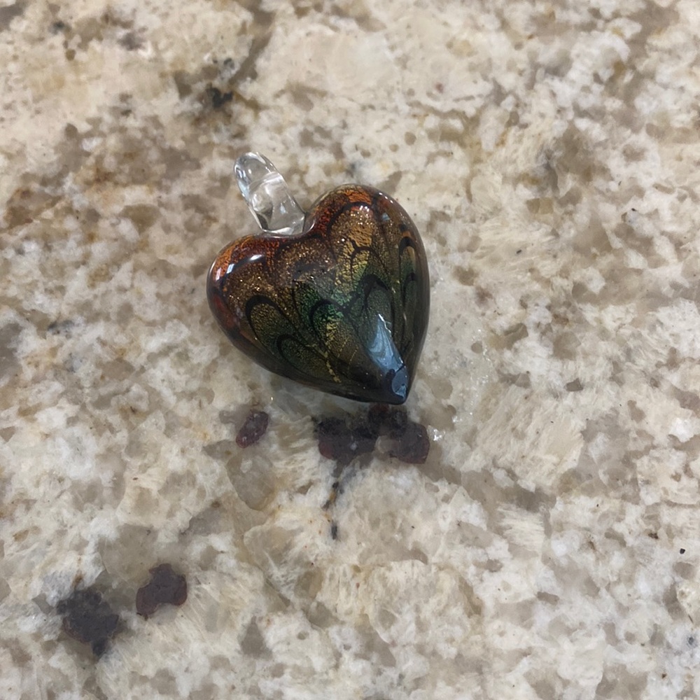 Multi colored blown glass Murano glass pendant heart